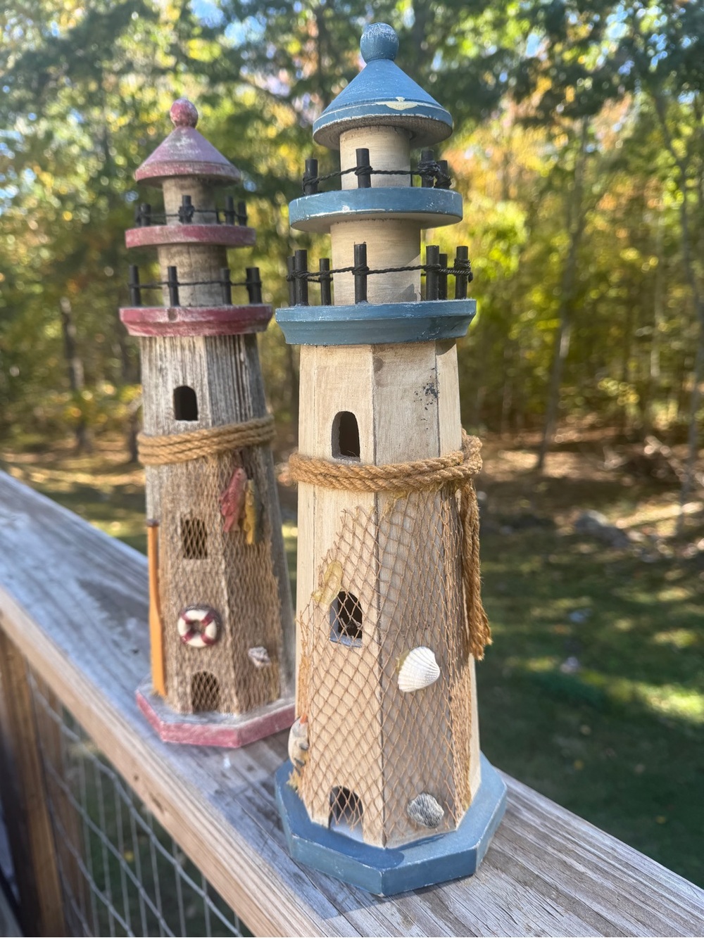 Coastal Blue & Natural Wooden Lighthouse Home Accent | Coastal Decor